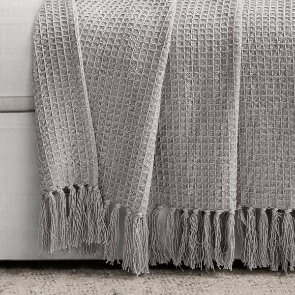 Lush Décor Waffle Cotton Knit Tassel Fringe Throw