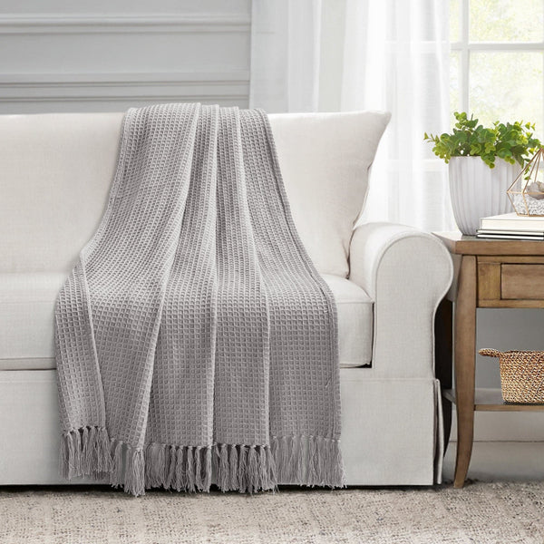 Lush Décor Waffle Cotton Knit Tassel Fringe Throw