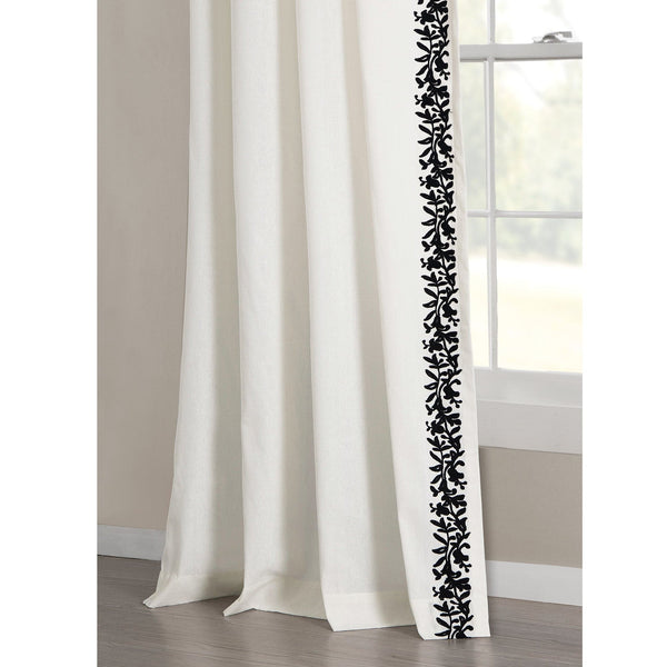 Lush Décor Luxury Modern Flower Linen Like Embroidery Border Window Curtain Panel