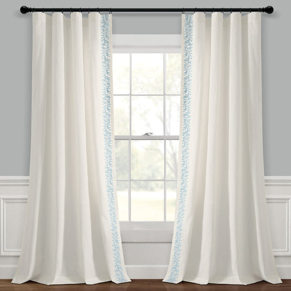 Lush Décor Luxury Modern Flower Linen Like Embroidery Border Window Curtain Panel