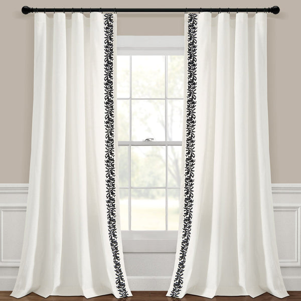lush décor Luxury Modern Flower Linen Like Embroidery Border Window Curtain Panel