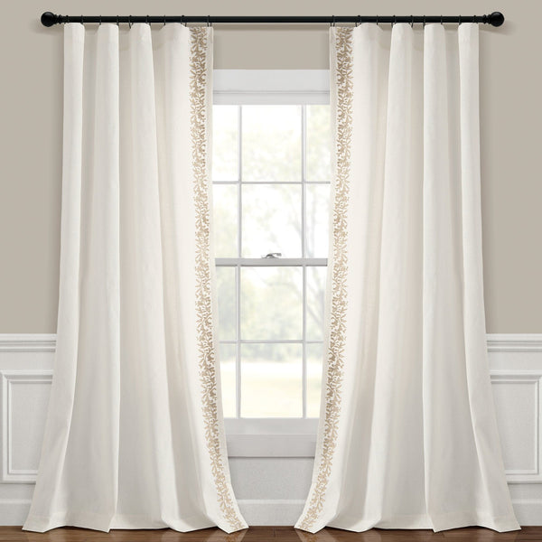 Lush Décor Luxury Modern Flower Linen Like Embroidery Border Window Curtain Panel