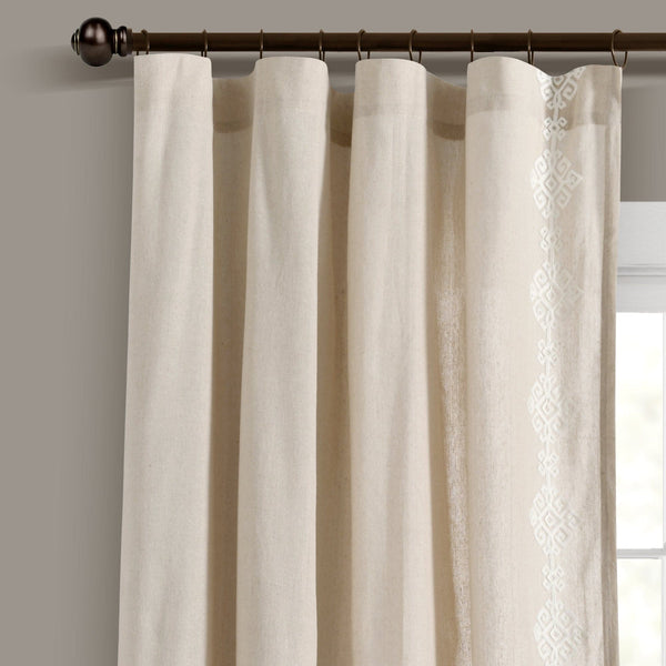 Lush Décor Luxury Modern Geo Linen Like Embroidery Border Window Curtain Panel
