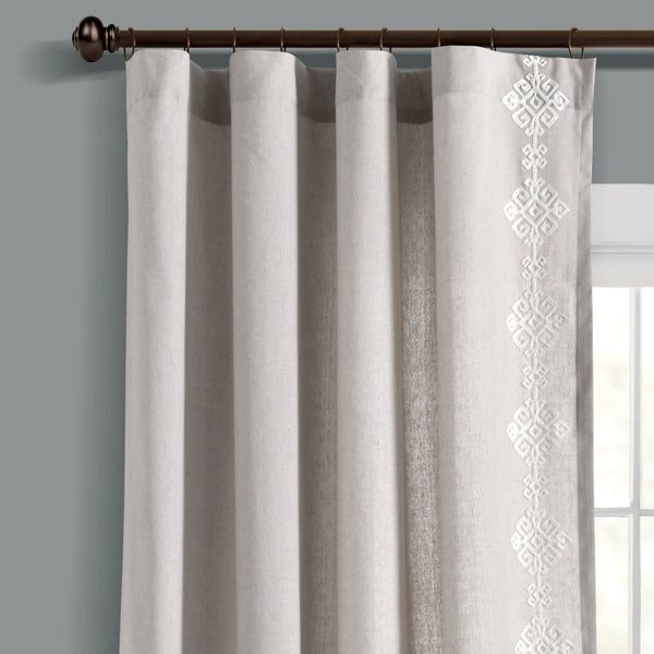 Lush Décor Luxury Modern Geo Linen Like Embroidery Border Window Curtain Panel