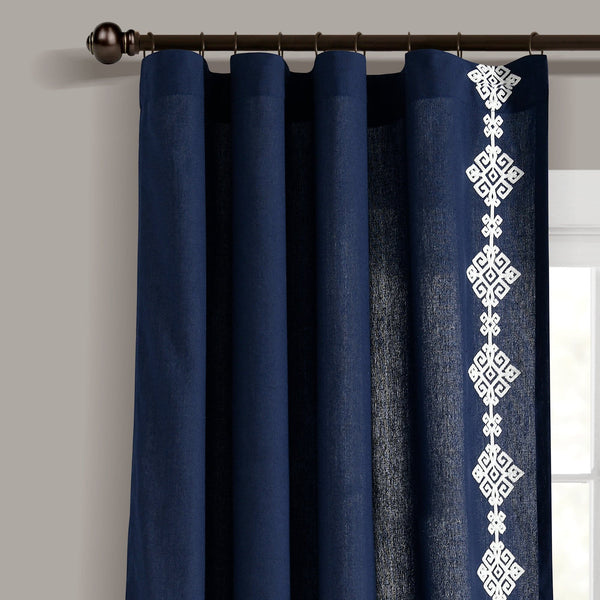 Lush Décor Luxury Modern Geo Linen Like Embroidery Border Window Curtain Panel