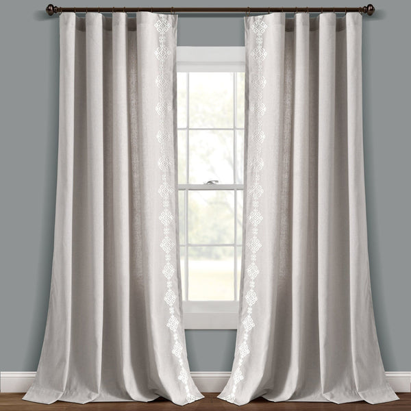 lush décor Luxury Modern Geo Linen Like Embroidery Border Window Curtain Panel