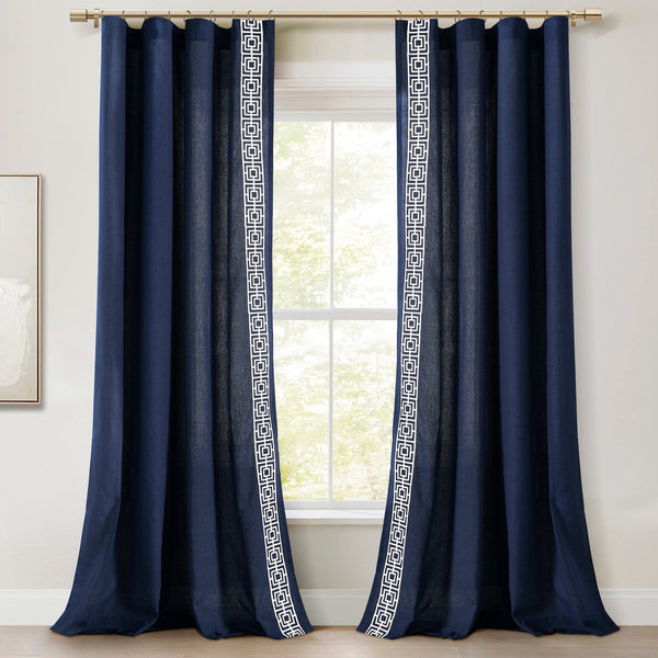 Lush Décor Luxury Modern Square Embroidery Border Window Curtain Panel