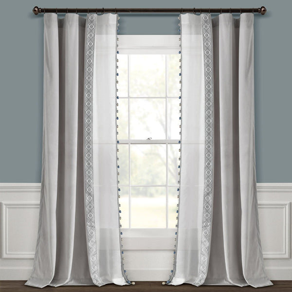 Lush Décor Luxury Vintage Velvet & Sheer With Border Pompom Trim Window Curtain Panel