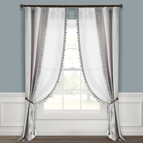 Lush Décor Luxury Vintage Velvet & Sheer With Border Pompom Trim Window Curtain Panel