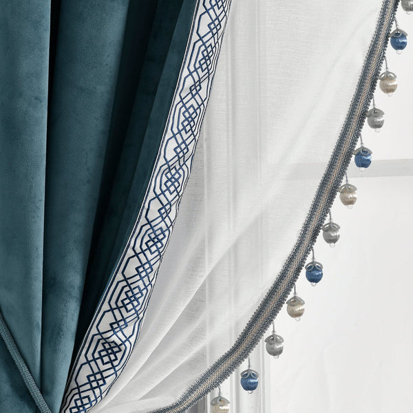 lush décor Luxury Vintage Velvet & Sheer With Border Pompom Trim Window Curtain Panel