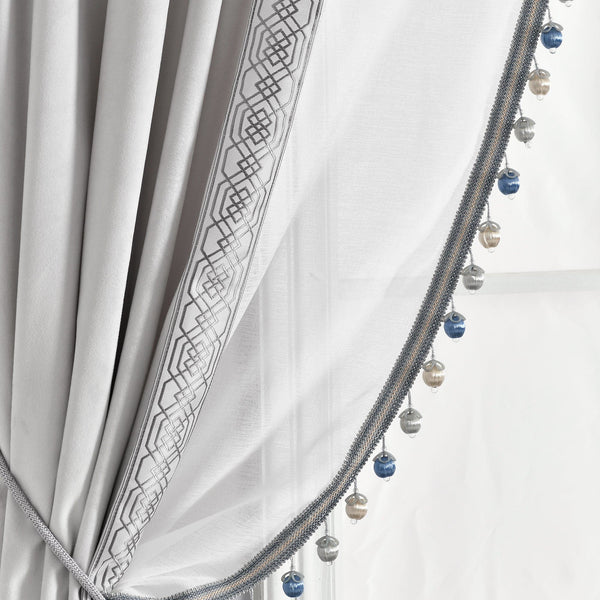 Lush Décor Luxury Vintage Velvet & Sheer With Border Pompom Trim Window Curtain Panel