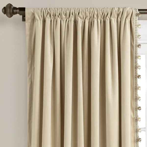 Lush Décor Luxury Vintage Velvet With Silky Pompom Trim Window Curtain Panel