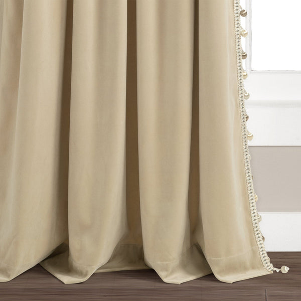 Lush Décor Luxury Vintage Velvet With Silky Pompom Trim Window Curtain Panel