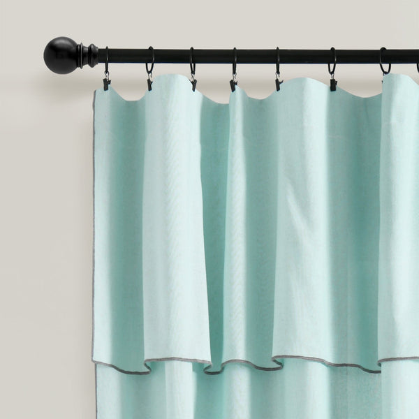 Lush Décor Modern Faux Linen Embroidered Edge With Attached Valance Window Curtain Panel Set