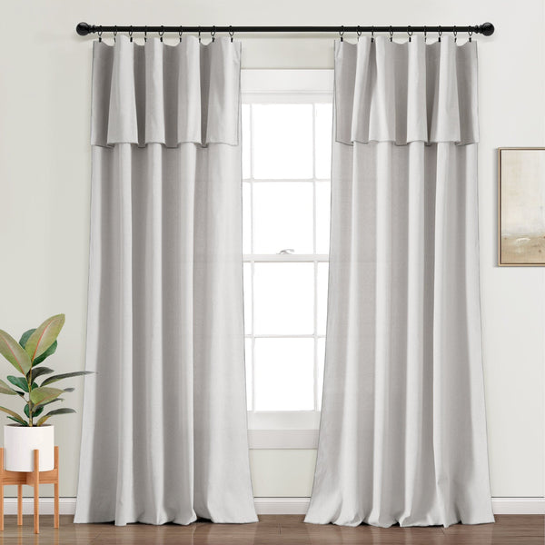 lush décor Modern Faux Linen Embroidered Edge With Attached Valance Window Curtain Panel Set