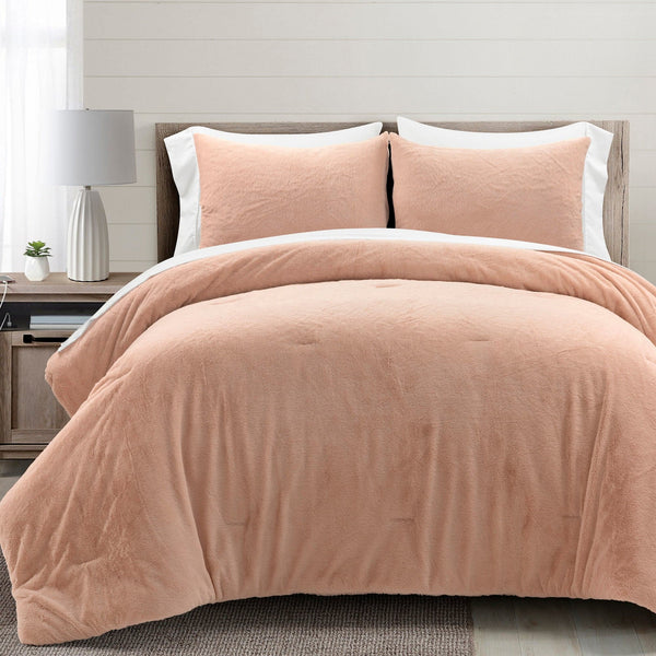Lush Décor Modern Solid Ultra Soft Faux Fur Comforter Bed In A Bag