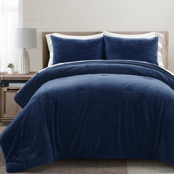 Lush Décor Modern Solid Ultra Soft Faux Fur Comforter Bed In A Bag