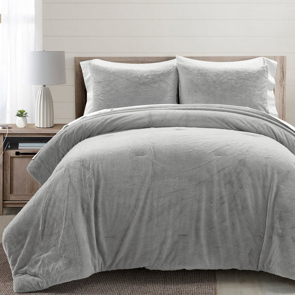 lush décor Modern Solid Ultra Soft Faux Fur Comforter Bed In A Bag