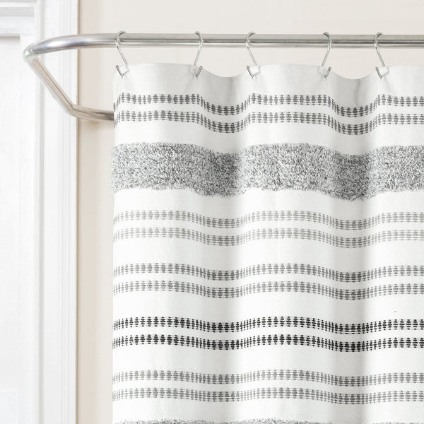 Lush Décor Modern Tufted Stripe Yarn Dyed Recycled Cotton Blend Shower Curtain