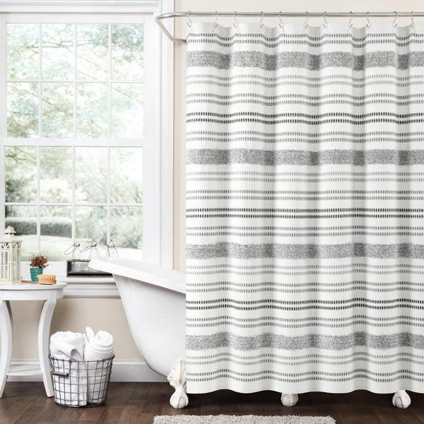 lush décor Modern Tufted Stripe Yarn Dyed Recycled Cotton Blend Shower Curtain