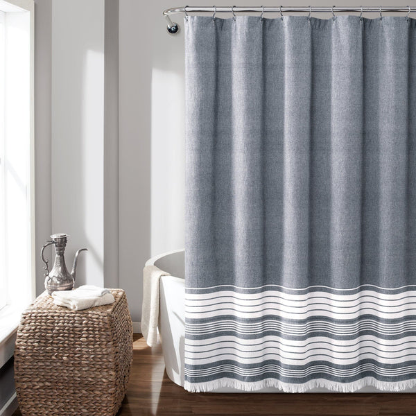 lush décor Nantucket Yarn Dyed Tassel Fringe Shower Curtain