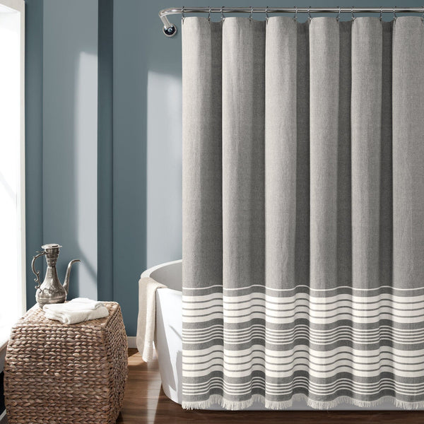 Lush Décor Nantucket Yarn Dyed Tassel Fringe Shower Curtain