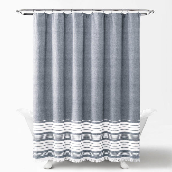 Lush Décor Nantucket Yarn Dyed Tassel Fringe Shower Curtain
