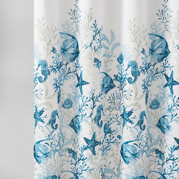 Lush Décor Oceana Watercolor Sea Life Linen Textured Shower Curtain