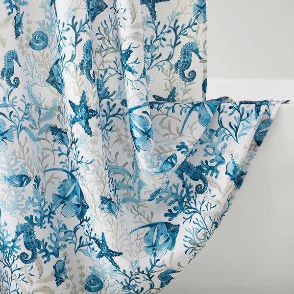Lush Décor Oceana Watercolor Sea Life Linen Textured Shower Curtain