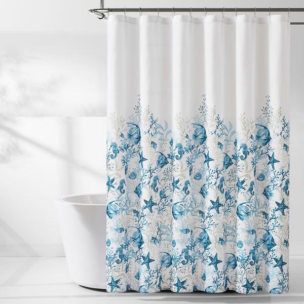 lush décor Oceana Watercolor Sea Life Linen Textured Shower Curtain