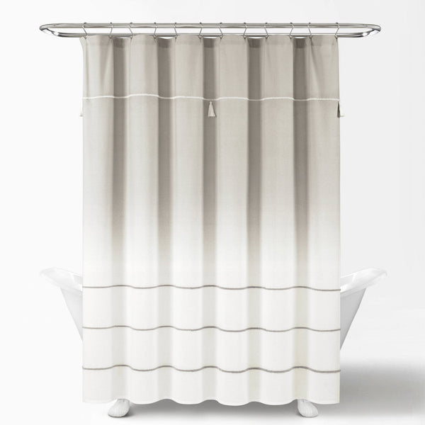 Lush Décor Ombre Embroidery Tassel Cotton Shower Curtain