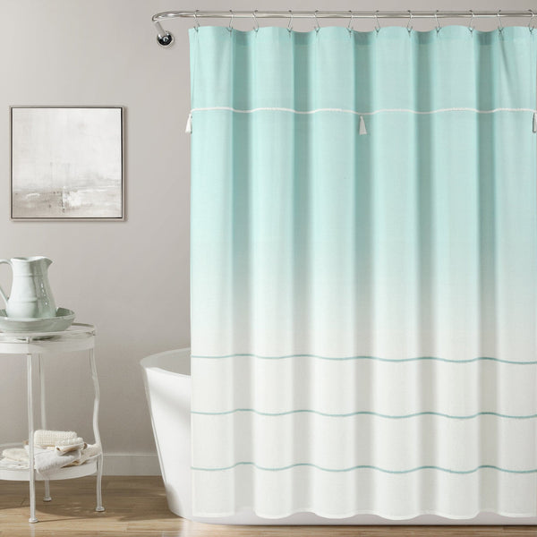 lush décor Ombre Embroidery Tassel Cotton Shower Curtain
