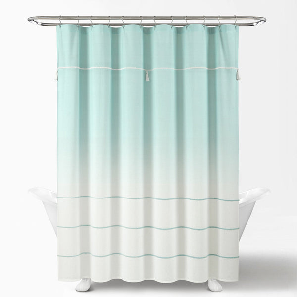Lush Décor Ombre Embroidery Tassel Cotton Shower Curtain