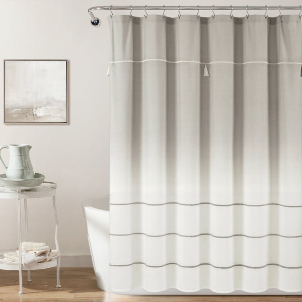 Lush Décor Ombre Embroidery Tassel Cotton Shower Curtain