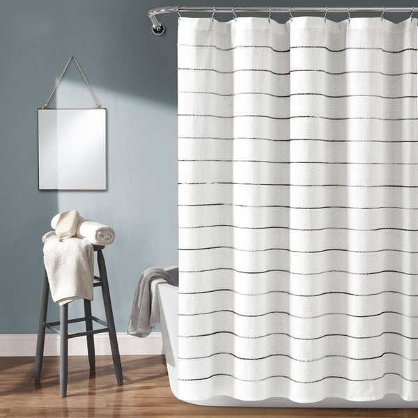Lush Décor Ombre Stripe Yarn Dyed Recycled Cotton Blend Shower Curtain