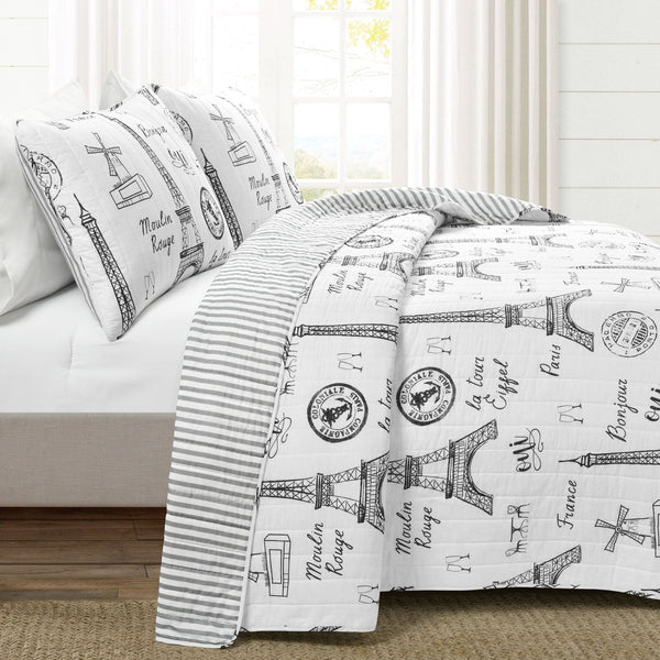 Lush Décor Paris Bonjour Reversible Cotton 3 Piece Quilt Set