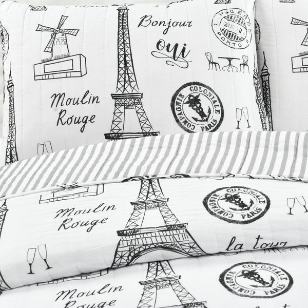 Lush Décor Paris Bonjour Reversible Cotton 3 Piece Quilt Set