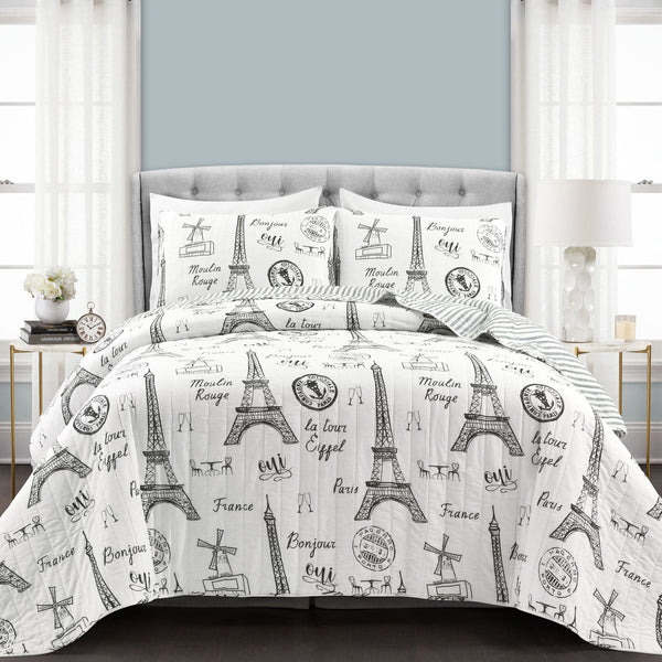 lush décor Paris Bonjour Reversible Cotton 3 Piece Quilt Set