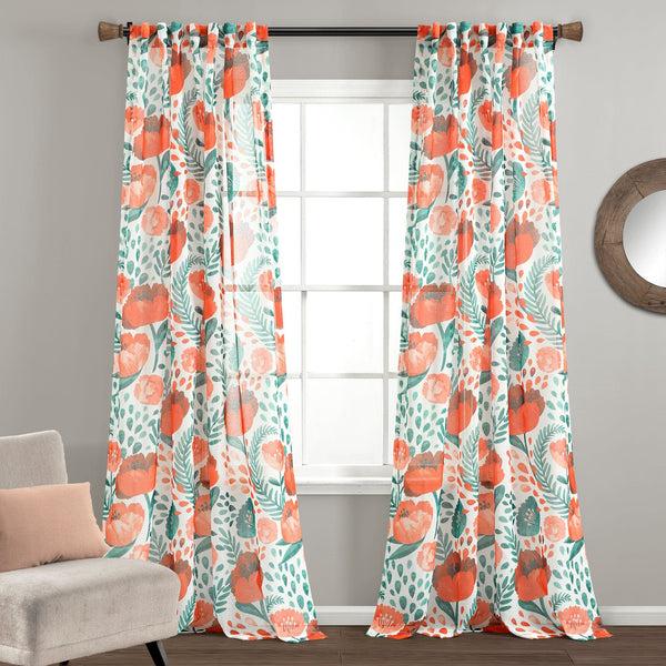 lush décor Poppy Garden Sheer Window Curtain Panel Set