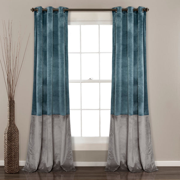 Lush Décor Prima Velvet Color Block Room Darkening Window Curtain Panel Set