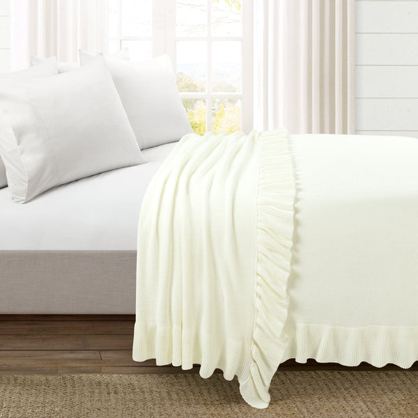 Lush Décor Reyna Soft Knitted Ruffle Blanket/Coverlet