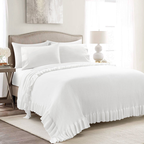 lush décor Reyna Soft Knitted Ruffle Blanket/Coverlet