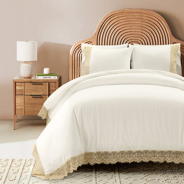 lush décor Scalloped Lace Cotton Duvet Cover 3 Piece Set