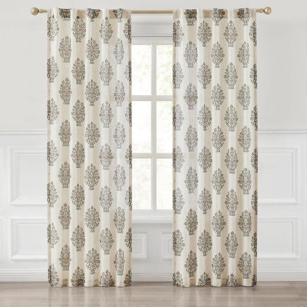 lush décor Sofia Flower Block Bouquet Linen Textured Window Curtain Panels