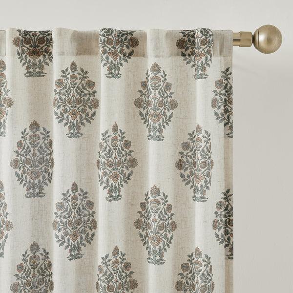 Lush Décor Sofia Flower Block Bouquet Linen Textured Window Curtain Panels
