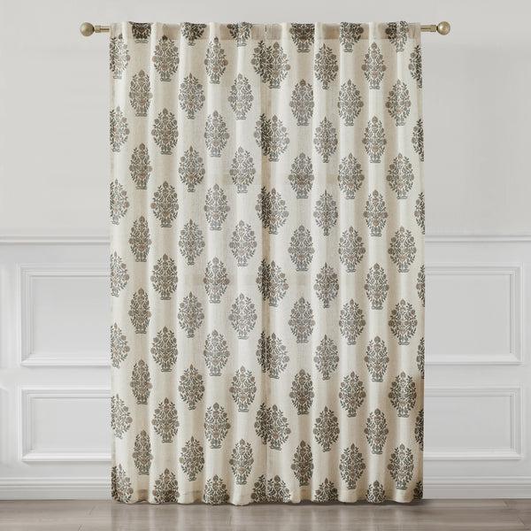 Lush Décor Sofia Flower Block Bouquet Linen Textured Window Curtain Panels