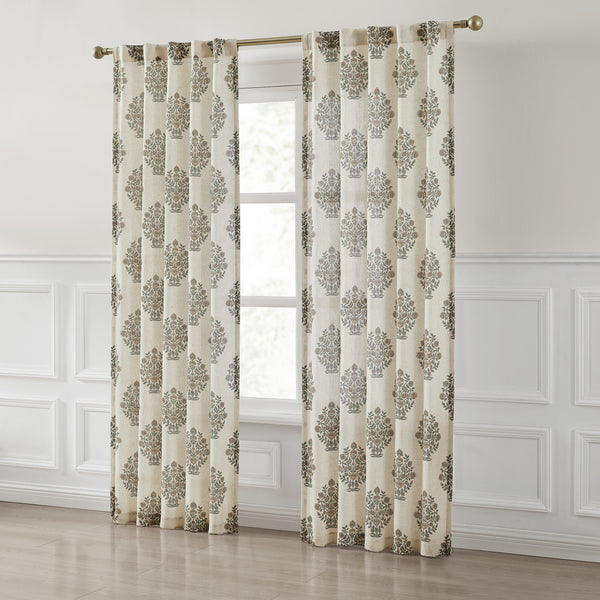 Lush Décor Sofia Flower Block Bouquet Linen Textured Window Curtain Panels