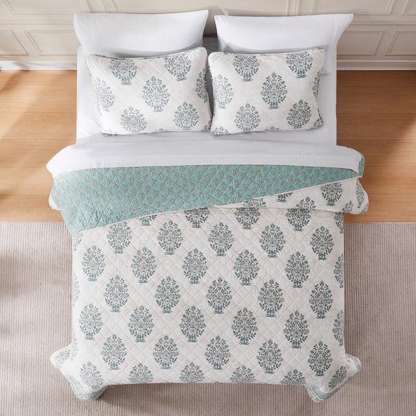Lush Décor Sofia Flower Block Bouquet Reversible Cotton Quilt 3Pc Set