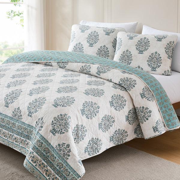 Lush Décor Sofia Flower Block Bouquet Reversible Cotton Quilt 3Pc Set