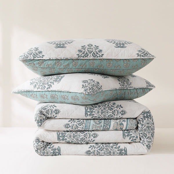 Lush Décor Sofia Flower Block Bouquet Reversible Cotton Quilt 3Pc Set